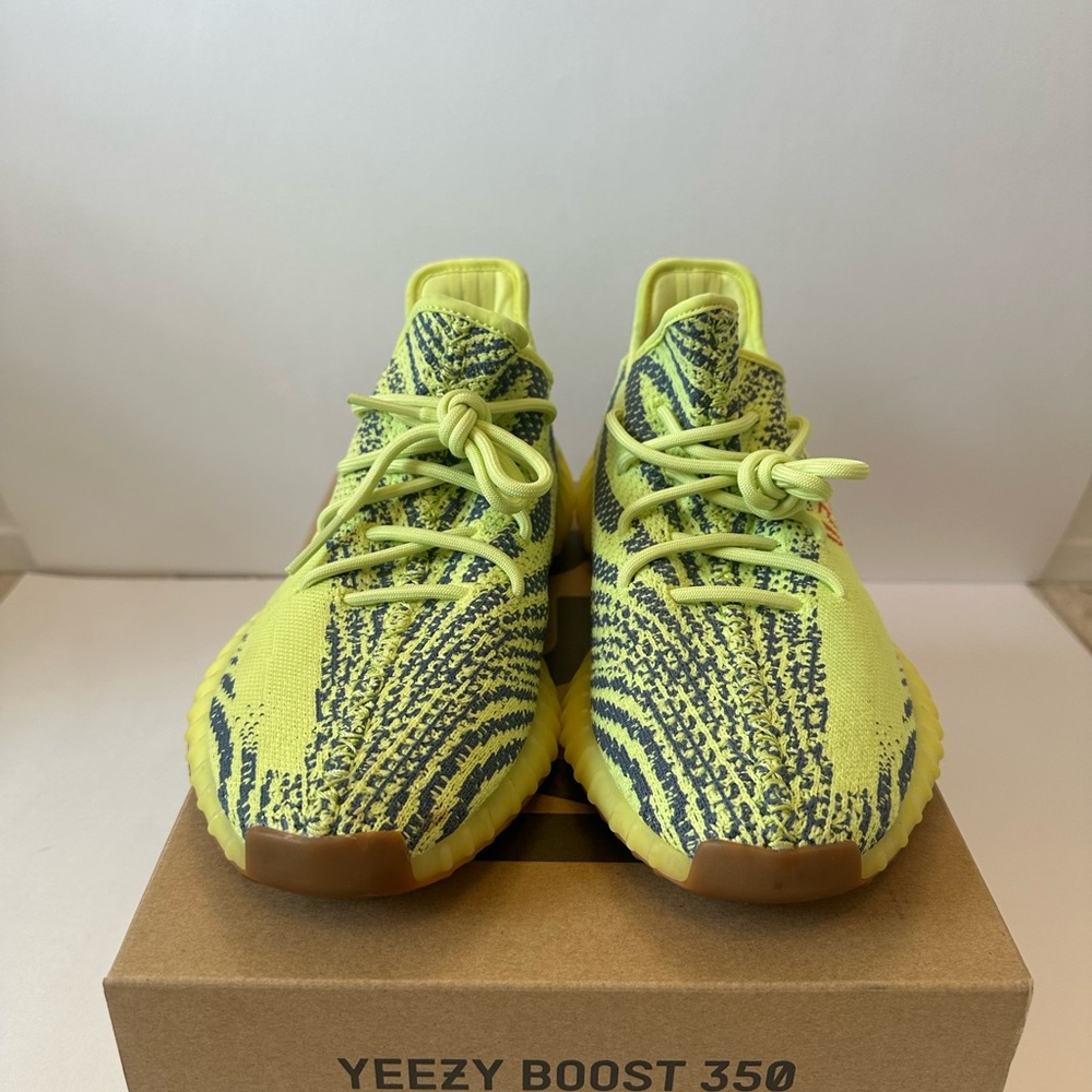 Men YEEZY BOOST 350 Yellow and Black Sneakers - Picture 4 of 10